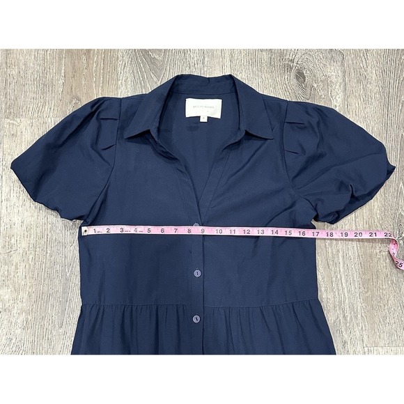 Brochu Walker Women's Dress XS Blue Collared Puff Sleeve Tiered Shirt Midi - Picture 3 of 14